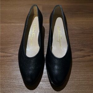 Salvatore Ferragamo Black Leather Wedges